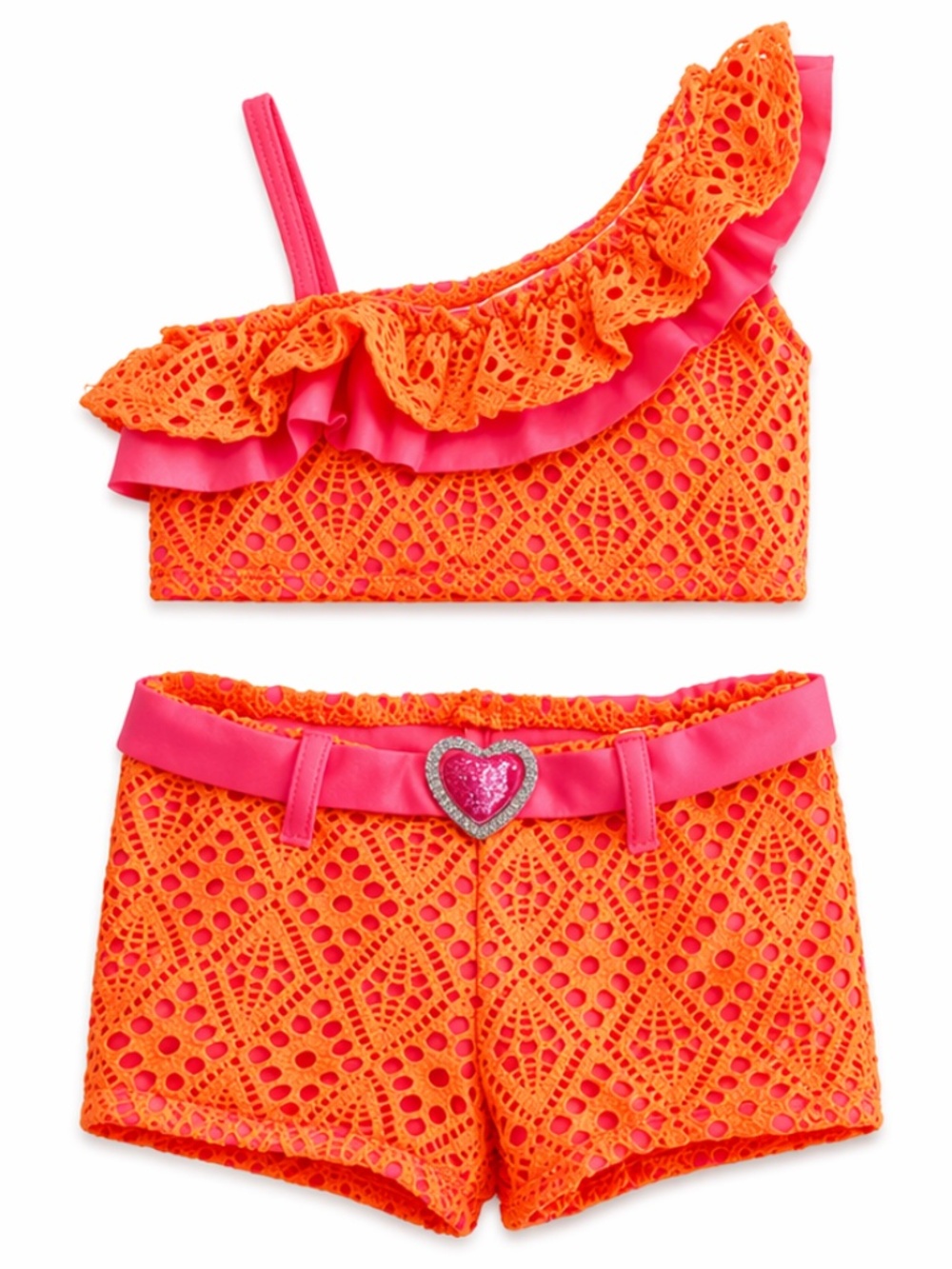 Kidgets Hot Pink & Neon Orange Crochet-Style Bikini Set – Girls Size 2T NWoT